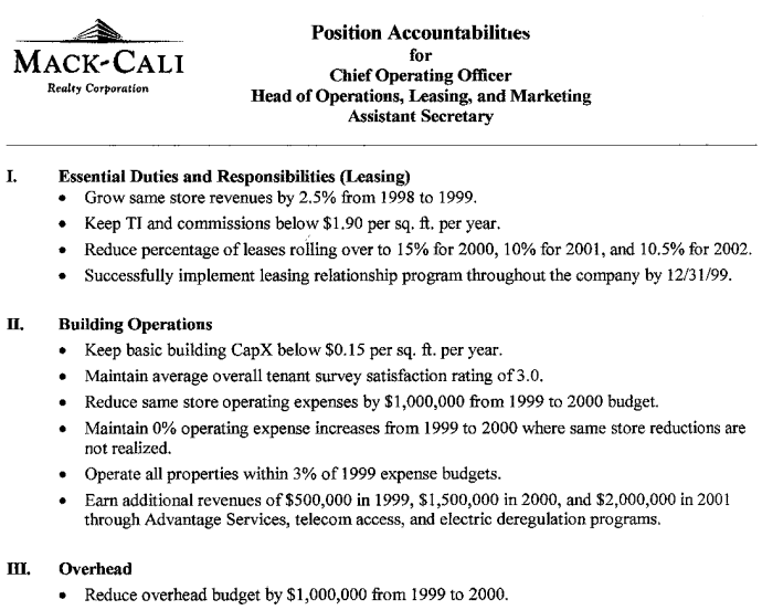 Prior job accountabilities