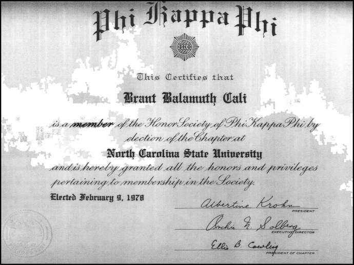 Phi Kappa Phi Certificate